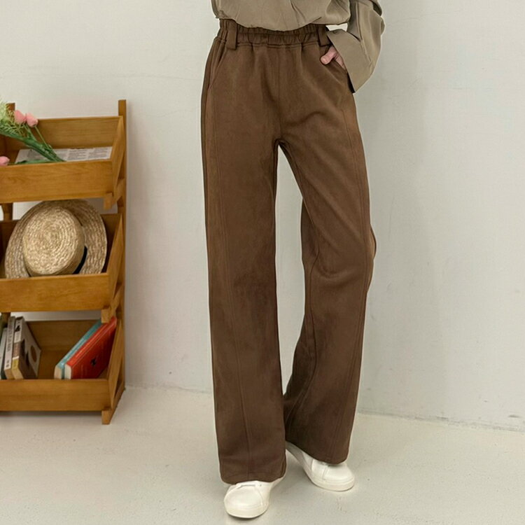 3D弧形剪裁麂皮寬褲(M-L)【B370544】