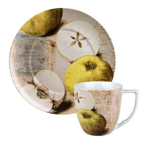 德國Waechtersbach經典彩繪系列390ml馬克杯+21cm盤組-Nature青蘋果