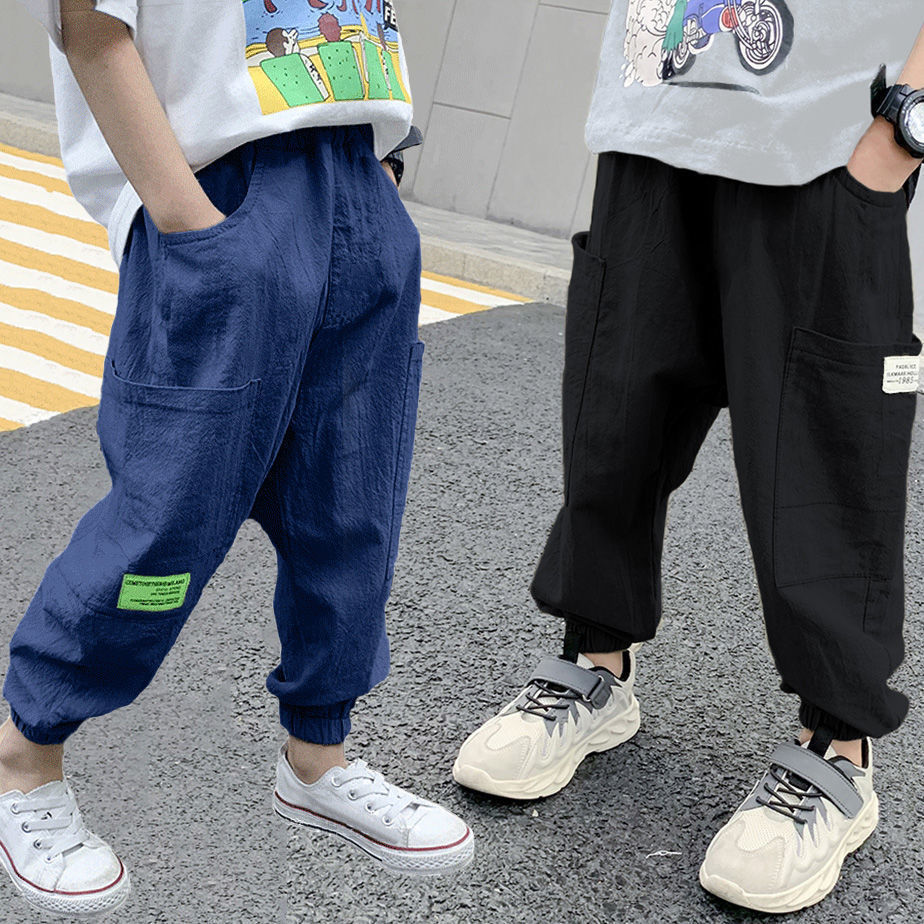 童裝褲子 夏季薄款長褲 兒童夏裝褲子 寬松棉麻防蚊褲 大中小童純棉長褲 男生夏天長褲【不二雜貨】