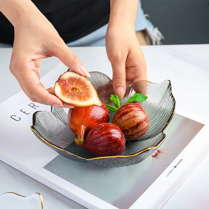 網紅水果盤創意客廳家用北歐風格水晶玻璃高顏值茶幾上放的果盤