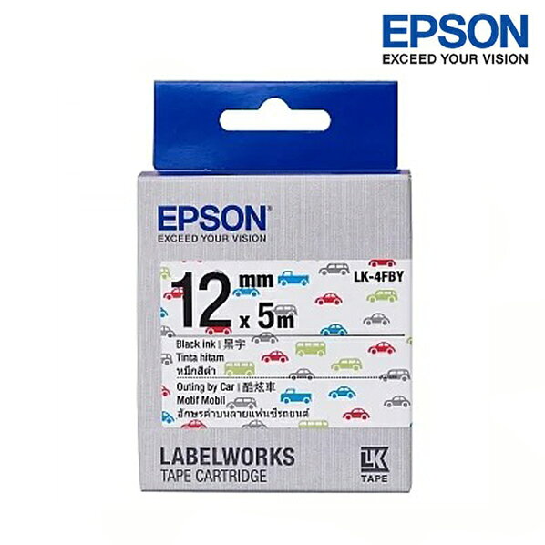 EPSON LK-4FBY 酷炫車底黑字 標籤帶 Pattern花紋系列 (寬度12mm) 標籤貼紙