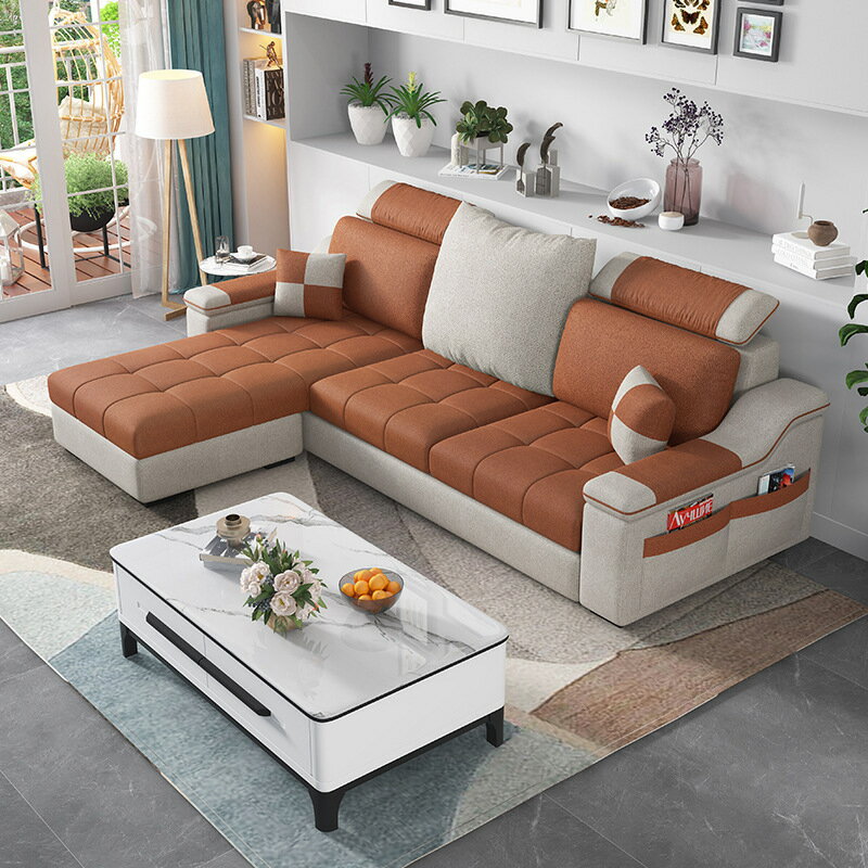 楓林宜居 科技布沙發小戶型客廳整裝組合三人轉角直排北歐簡約現代布藝沙發
