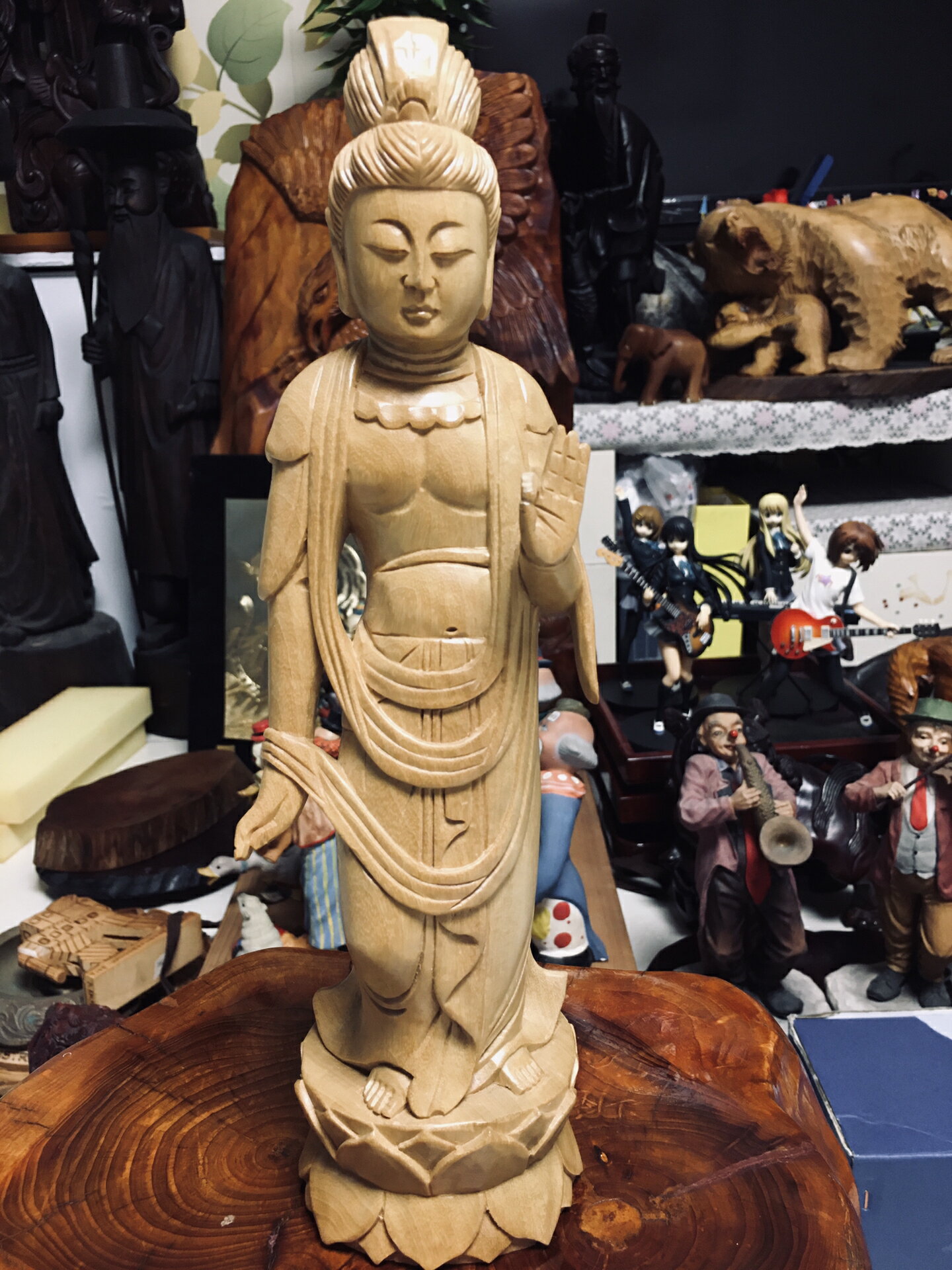 日本迴流木雕擺飾，一木雕黃楊木佛像，品相好，開臉完美，名家雕