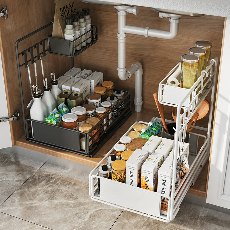 廚房下水槽置物架儲物櫥柜內收納架抽拉式浴室抽屜整理架子省空間
