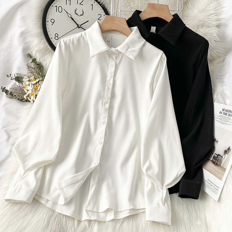 翻領白色襯衫女新款秋春設計感小眾疊穿內搭氣質長袖上衣服