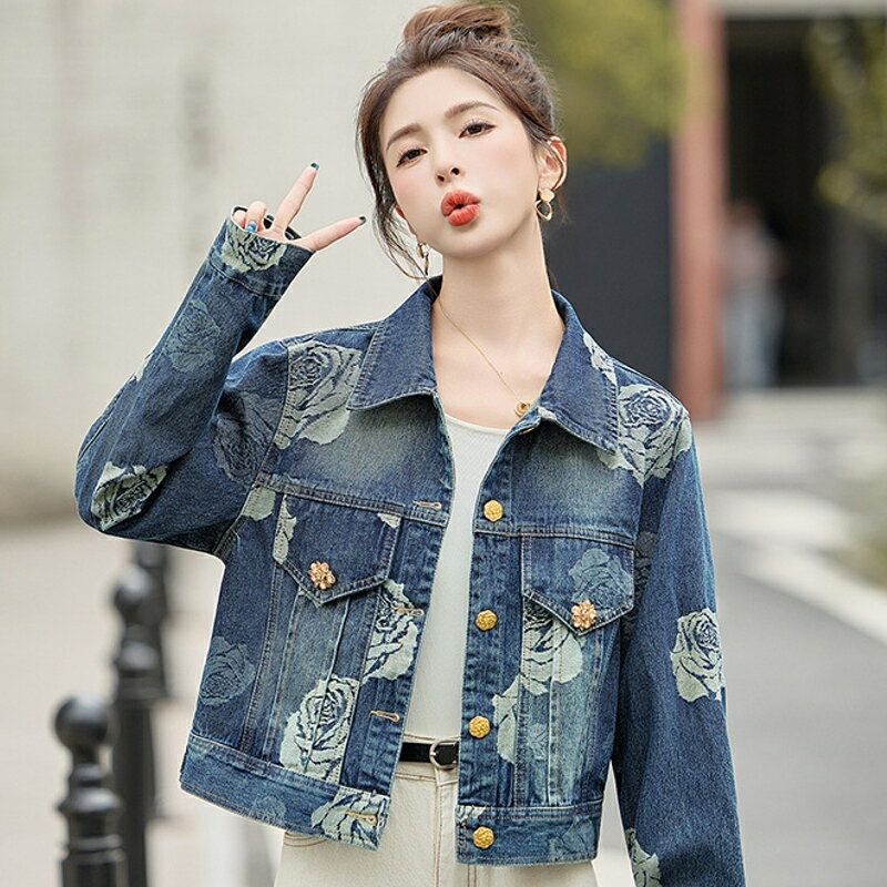 【巴黎精品】現貨+預購 韓風牛仔外套經典丹寧夾克牛仔襯衫大碼休閒女裝-玫瑰刺繡牛仔女外套a1ln37
