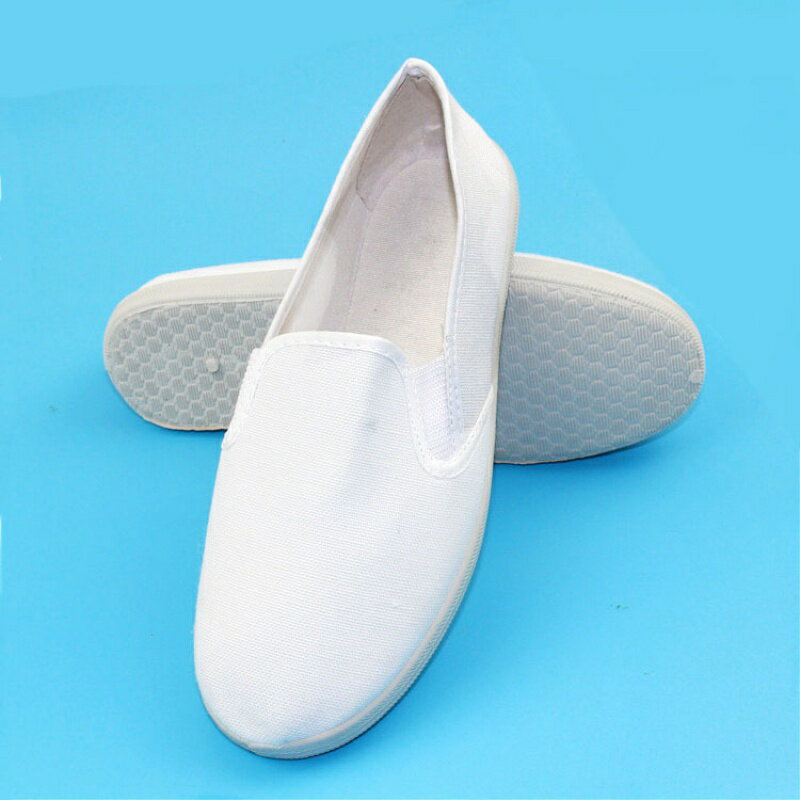 工作布鞋男女小白鞋 白事喪事孝鞋帆布鞋 白色松緊鞋平軟底 2