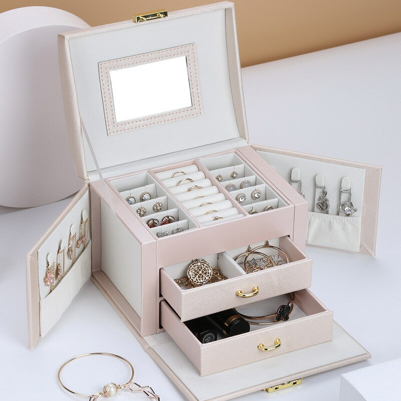 抽屜式首飾收納盒創意盤絲紋飾盒耳釘耳環戒指首飾盒