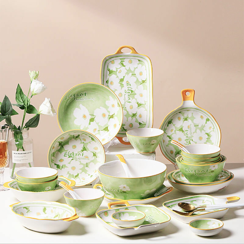 餐具組合 碗碟套裝家用高顏值陶瓷餐具新款創意個性碗盤碗筷組合喬遷送禮