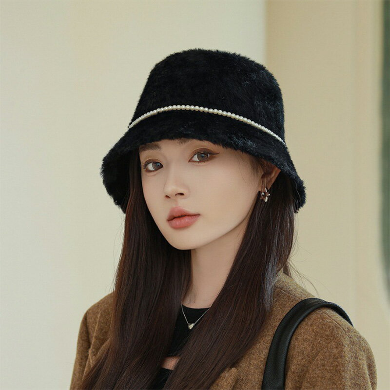毛帽漁夫帽-小香風珍珠貂絨漁夫帽女帽子6色74ig3【獨家進口】【米蘭精品】