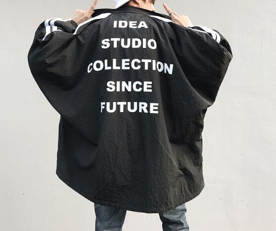 FINDSENSE Z1 韓國 時尚 潮 男 寬鬆蝙蝠袖 後背字母印花 風衣外套 夾克外套