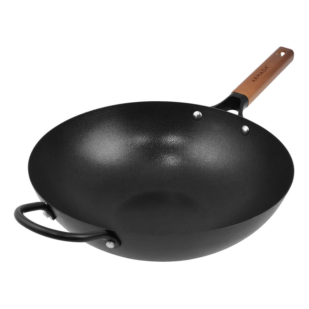【ARMADA】花崗極鐵 32公分炒鍋 (含玻璃蓋) 贈 O cuisine 圓形派盤27公分 1