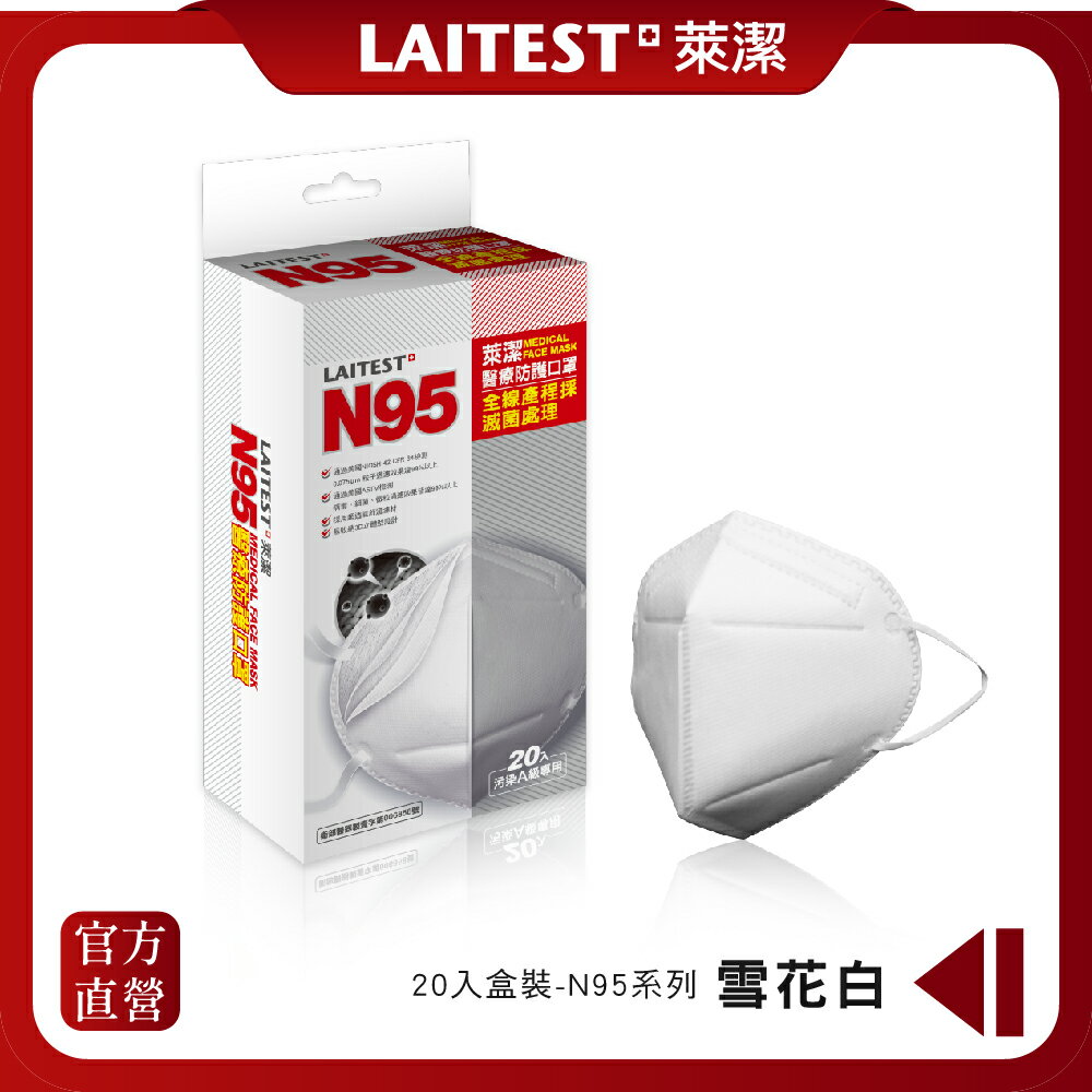 【LAITEST萊潔】 N95醫療防護口罩-白/ 20入盒裝