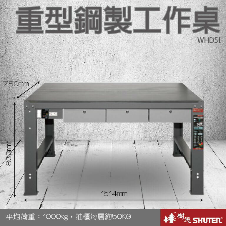 【樹德收納系列 】重型鋼製工作桌(1500mm寬) WHD5I (工具車/辦公桌)