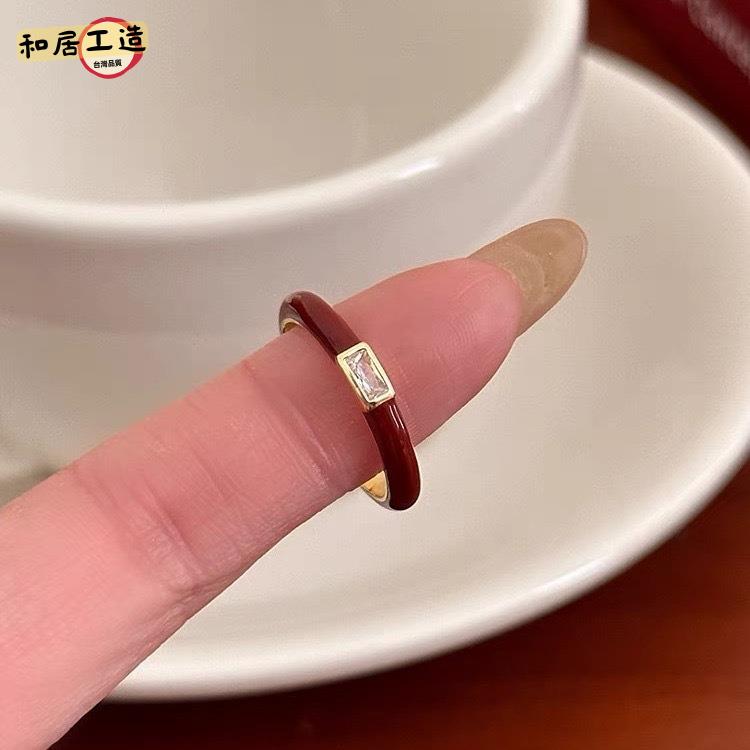 超顯白紅色滴釉鋯石戒指 法式 復古小眾設計感 食指戒 指環 簡約款百搭【DD0507001】