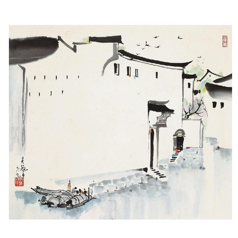 吳冠中193水鄉國畫山水畫水墨畫裝飾掛畫心藝術微噴名人字畫| 銀聯網