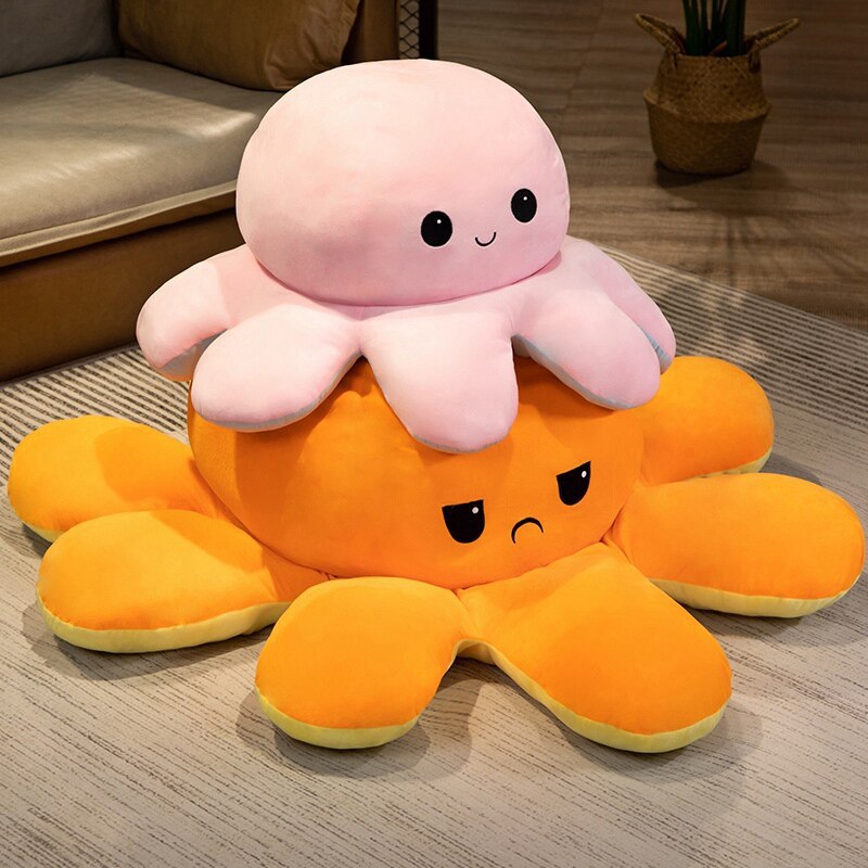 超大號翻轉章魚 翻面章魚 八爪魚毛絨玩具 雙面創意玩偶 抱枕公仔