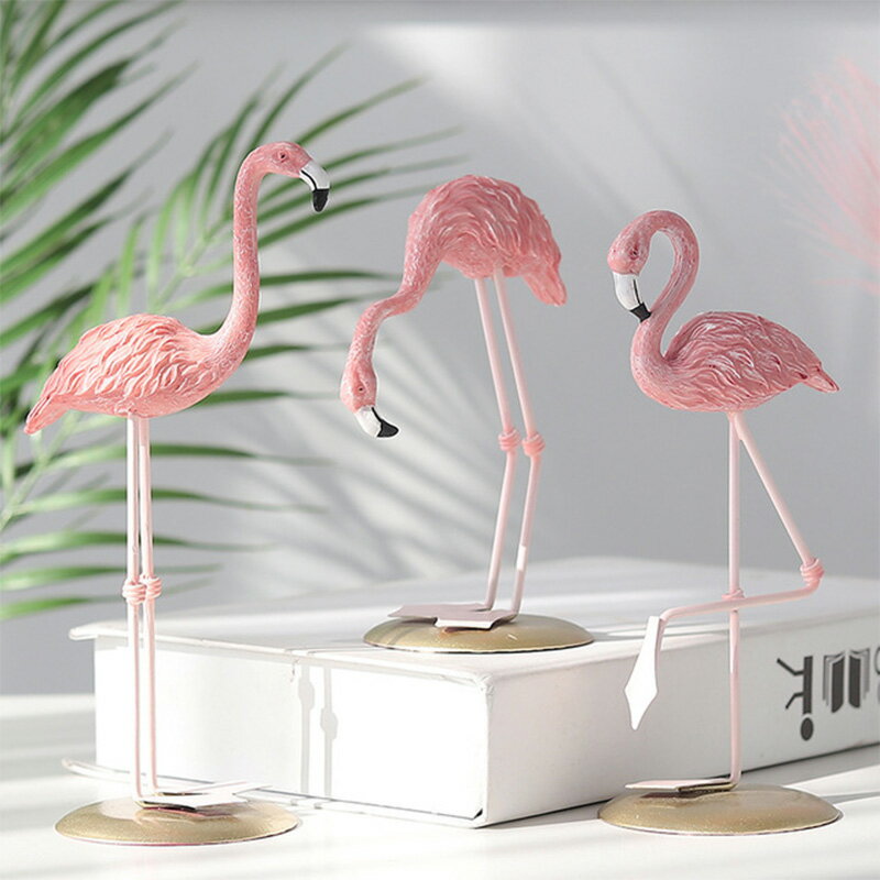 北歐ins粉色火烈鳥擺件 客廳臥室桌面樹脂家具軟裝飾品個性小擺設
