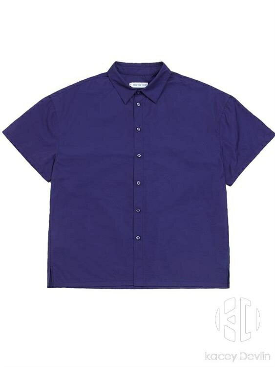寬鬆日系上衣日系工裝襯衣外套外搭紫色短袖襯衫【聚物優品】