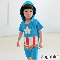 造型連身衣 美國隊長 男寶寶 立體發泡印刷 連帽爬衣 爬服 哈衣 Augelute Baby 32006