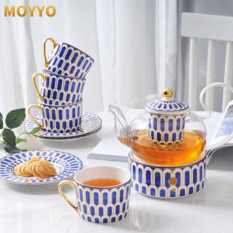 玻璃陶瓷花茶具套裝耐熱蠟燭加熱保溫泡茶壺帶過濾下午茶水果茶具