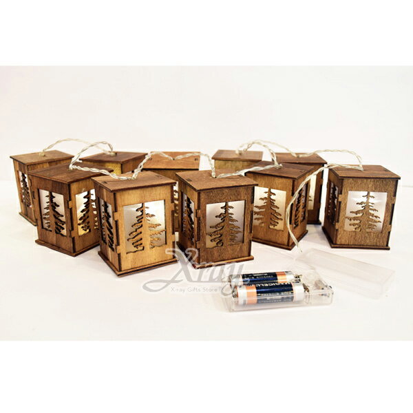 小木盒燈串(2款-隨機出貨)，聖誕節/LED燈/小木盒燈串/木製/裝飾/擺飾/交換禮物/，X射線【X004809】