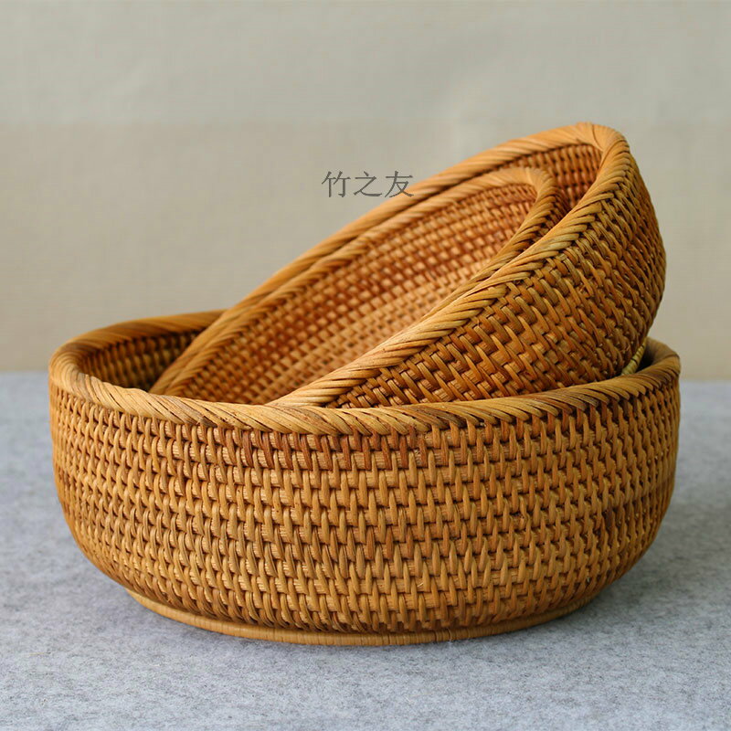 藤編收納筐家用純手工竹編製品簸箕製品越南籃水果筐子篩子竹籃子