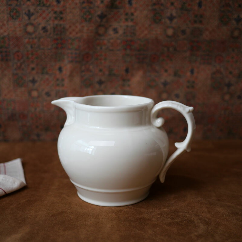 W1962法式復古奶油陶瓷優雅胖墩墩寬口大肚水罐歐式奶壺花瓶花器