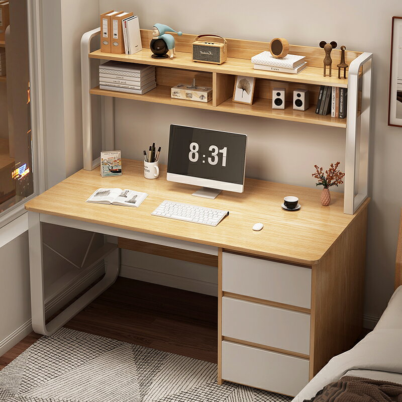 臺式電腦桌家用臥室書桌書架一體桌簡易辦公桌學生學習寫字小桌子