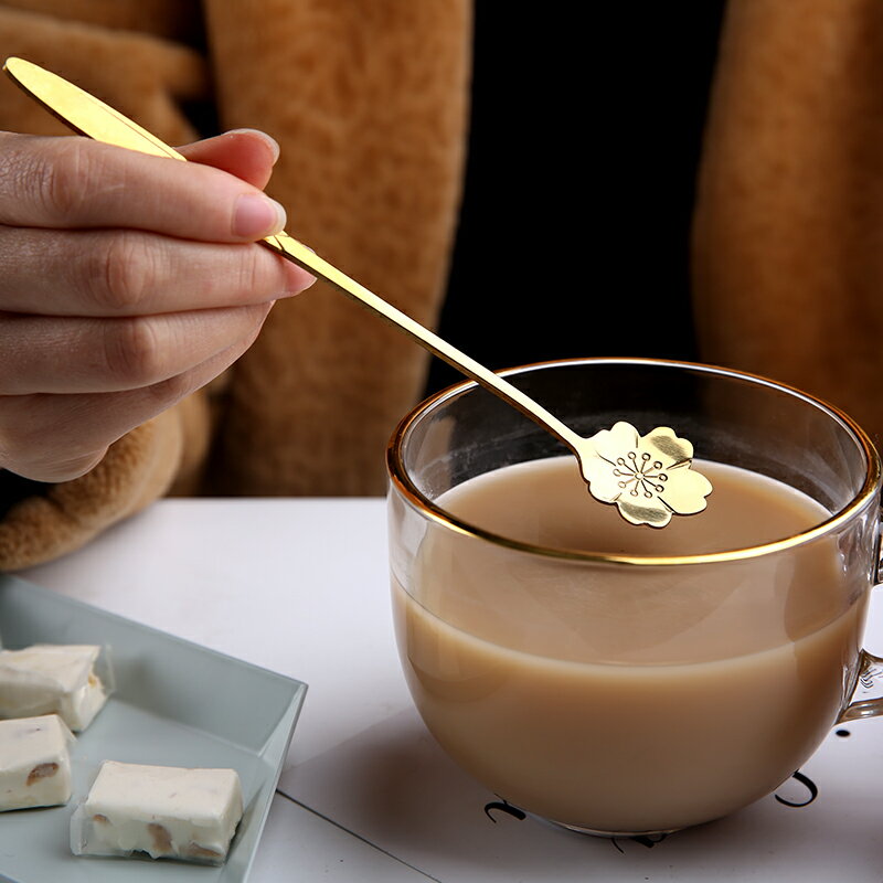 香彩咖啡勺網紅櫻花勺小勺子創意甜品勺可愛冰激凌攪拌長柄勺ins