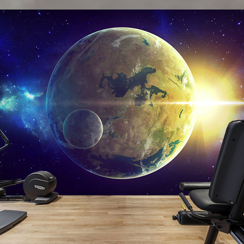 3D科幻科技星空月球地球宇宙太空墻紙兒童房健身房臥室客廳桌布