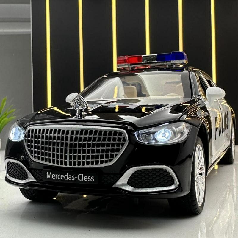 合金模型車 賓士邁巴赫 1：24 警車模型 Mercedes-Maybach 聲光 回力車 美式警車 擺件 禮物