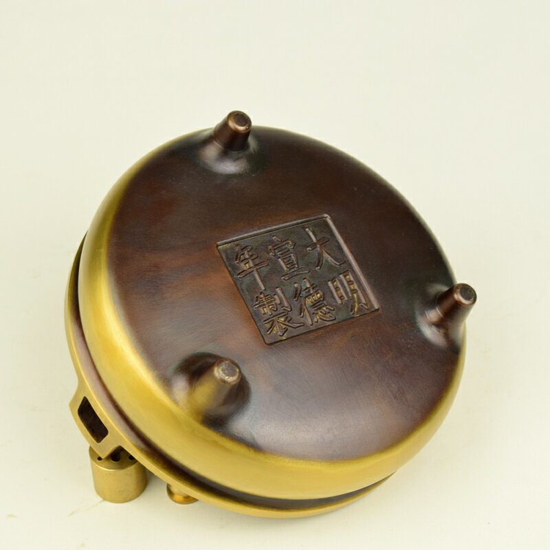 大明宣徳年製 河童 龍 角香炉 古銅製