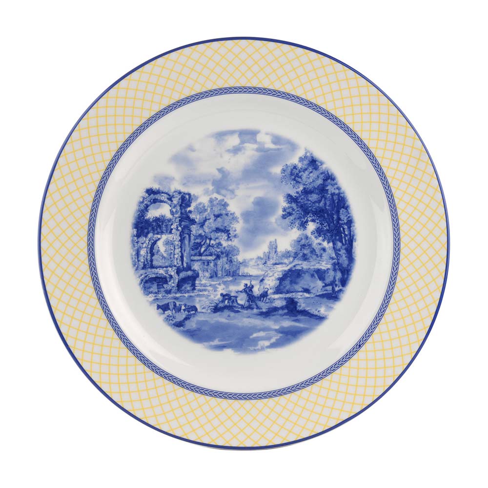 英國Spode-Blue Italian 典藏義大利藍系列(200週年Giallo網格紀念款)-30cm主餐盤（附原裝彩盒）