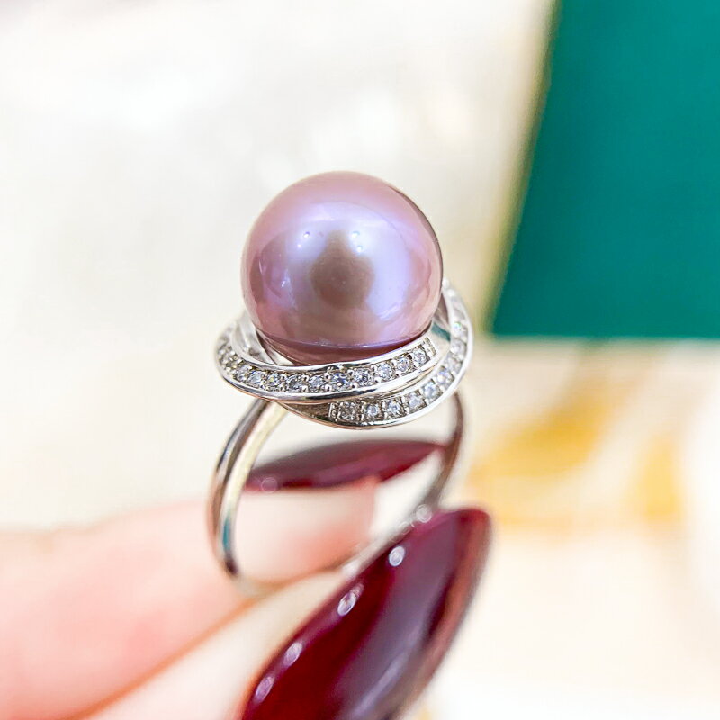 DIY珍珠配件 925銀珍珠戒指空托 金色銀色指環托配10-11mm圓珠