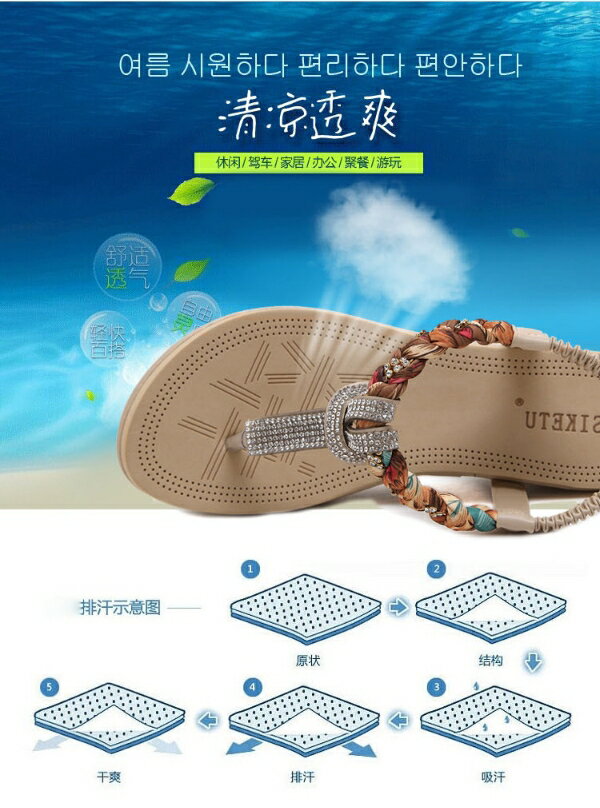 波西米亞民族風 專櫃品質 貼鑽夾腳涼鞋 夾腳 大尺碼涼鞋 平底拖鞋 人字拖鞋 夏季拖鞋 大尺碼鞋 5