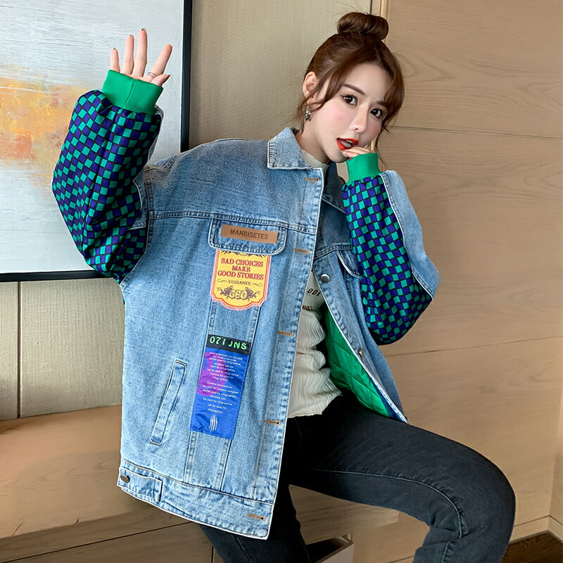 復古港味小個子慵懶風牛仔加厚外套女秋冬休閑夾克保暖棉衣棉服潮