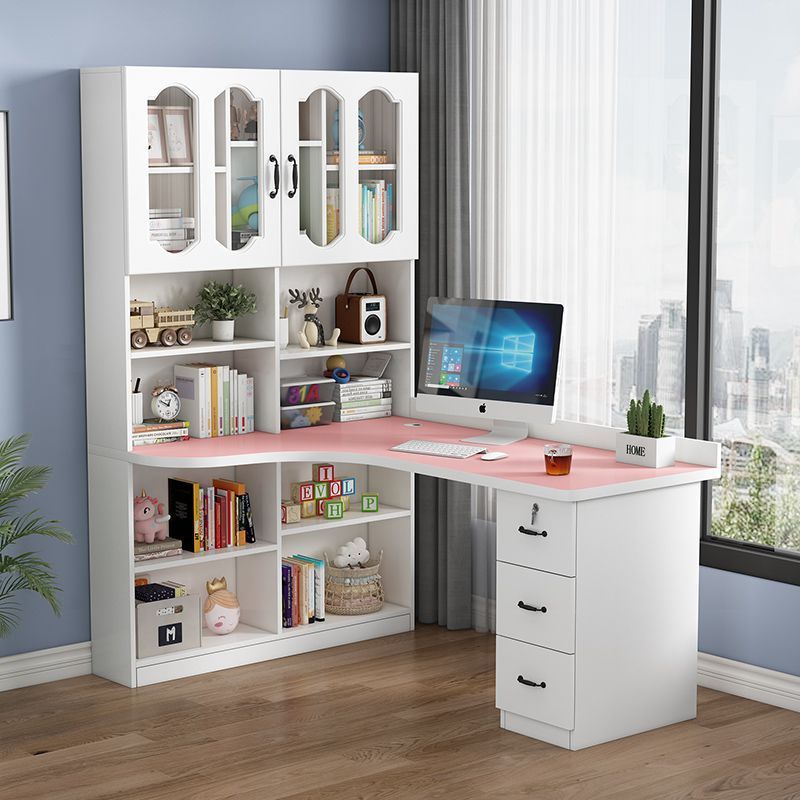 實木電腦桌轉角書桌書架組合臺式寫字桌帶書柜家用兒童臥室學習桌