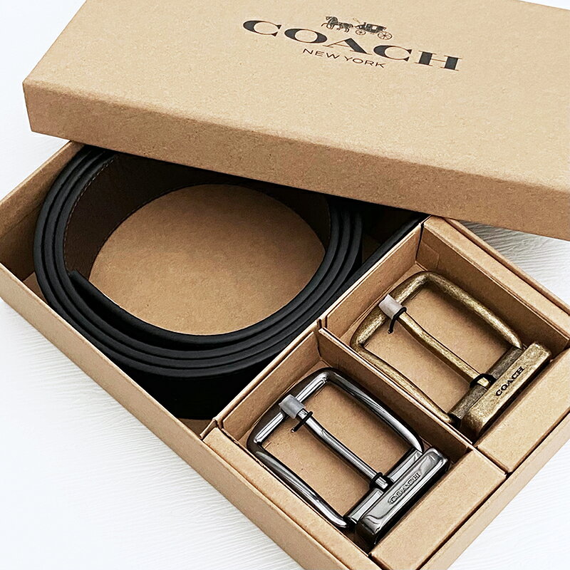 美國百分百【全新真品】Coach 皮帶禮盒 真皮 雙頭 專櫃精品 配件 36mm logo 雙面 黑色 DA93