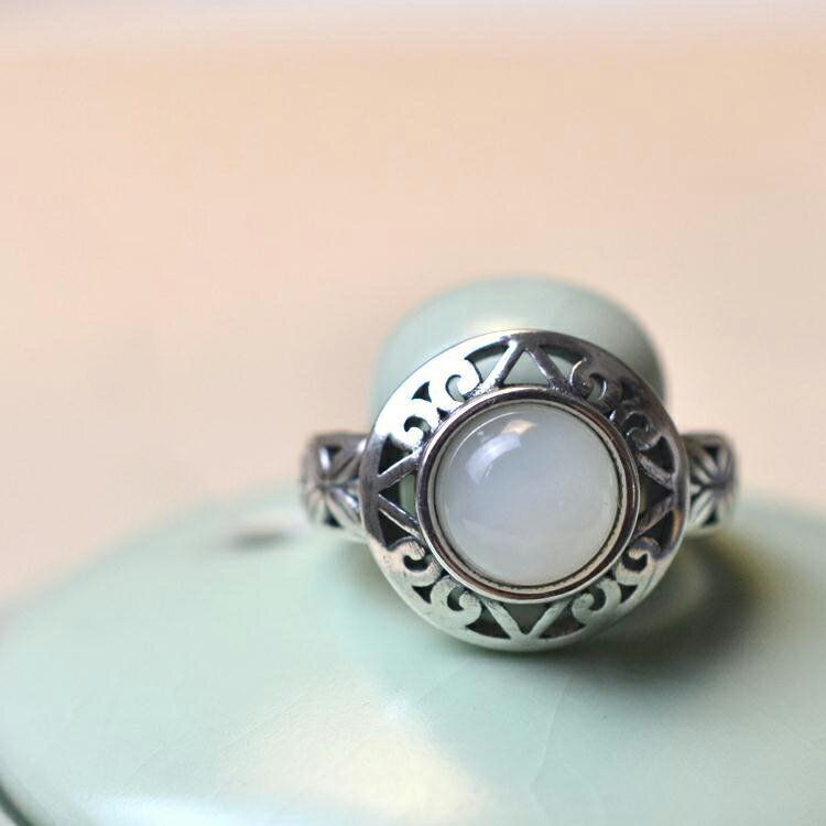 鍍S925銀女款活口故宮做舊古風復古風簡單古典交織天然女生戒指