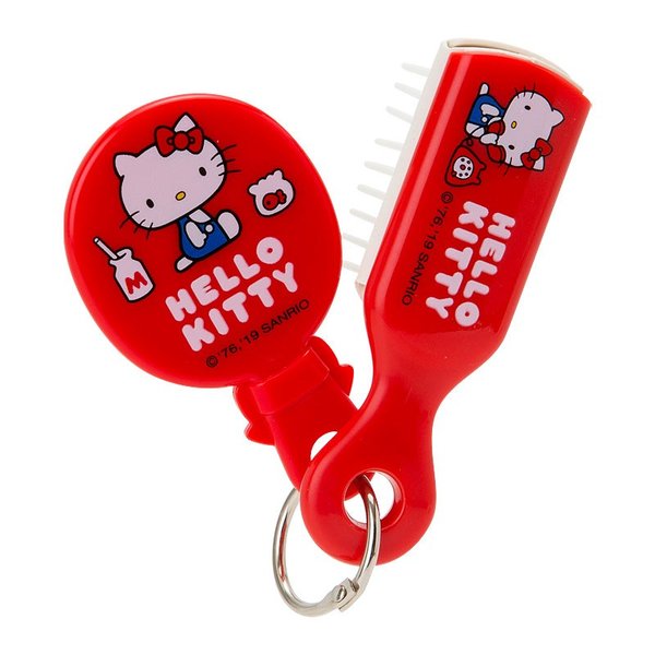 大賀屋 日貨 HELLO KITTY 鑰匙圈 梳子 鏡子 化妝鏡 放大鏡 美妝鏡 鏡 梳 寬梳 正版 J00015837