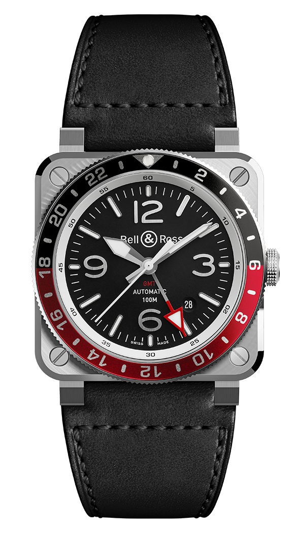 Bell & Ross 柏萊士 GMT雙時區 可樂圈 機械腕錶(BR0393-BL-ST/SCA)-42mm-黑面皮革【刷卡回饋 分期0利率】【APP下單點數4倍送】