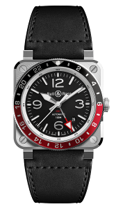 Bell & Ross 柏萊士 GMT雙時區 可樂圈 機械腕錶(BR0393-BL-ST/SCA)-42mm-黑面皮革【刷卡回饋 分期0利率】