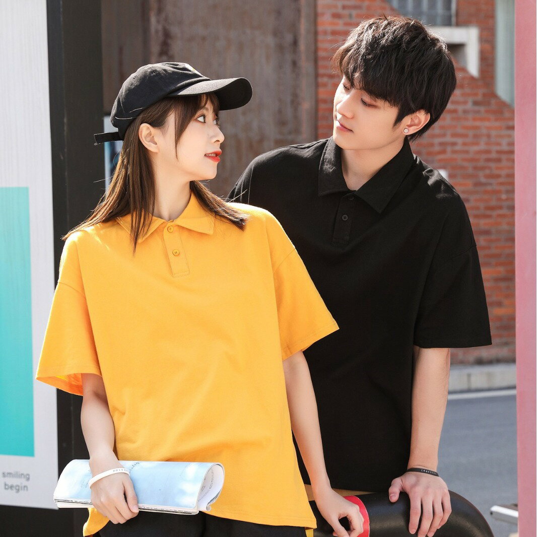 【喜挖】200g春夏潮牌考拉貼標純棉POLO衫短袖男女款寬鬆翻領T恤潮流百搭 1