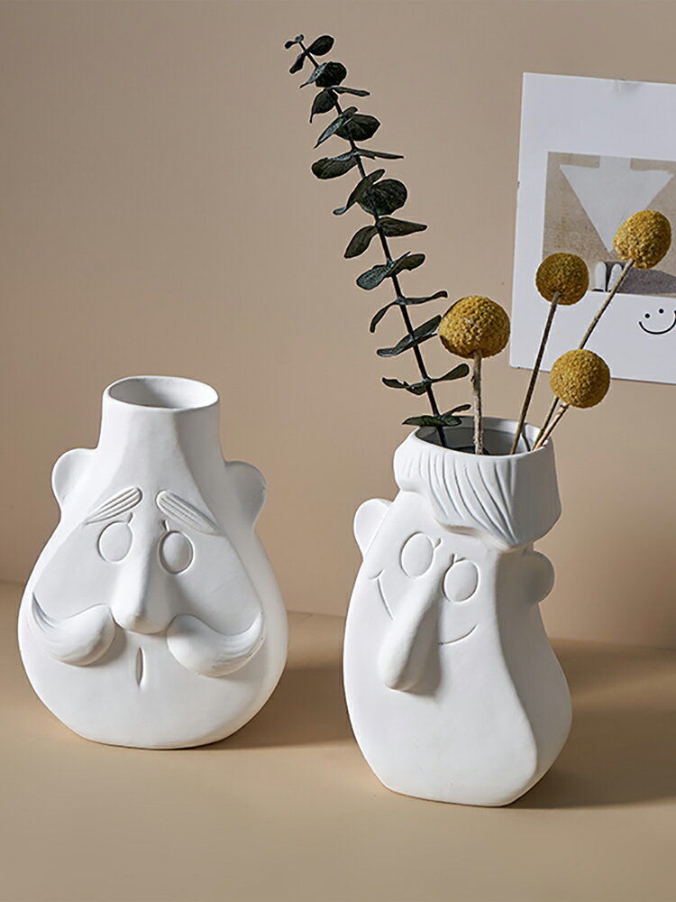 人臉創意藝術花瓶擺件客廳插花餐桌玄關家居裝飾品電視柜陶瓷花器