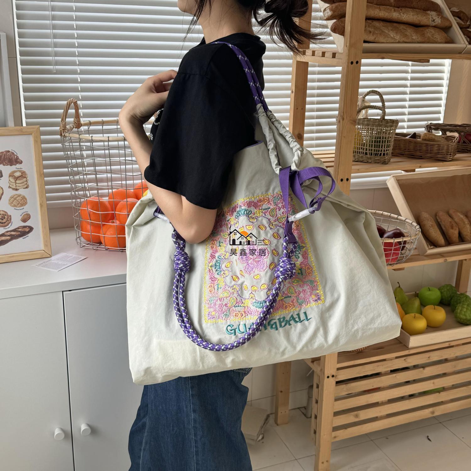 免運 附發票 購物袋 購物包 女明星ball同款趣味搞怪chain刺繡環保購物袋尼龍手提單肩斜挎包