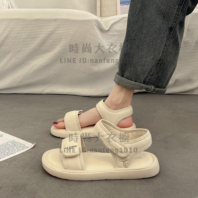 厚底運動涼鞋女夏外穿法式高階感平底百搭羅馬沙灘鞋【時尚大衣櫥】
