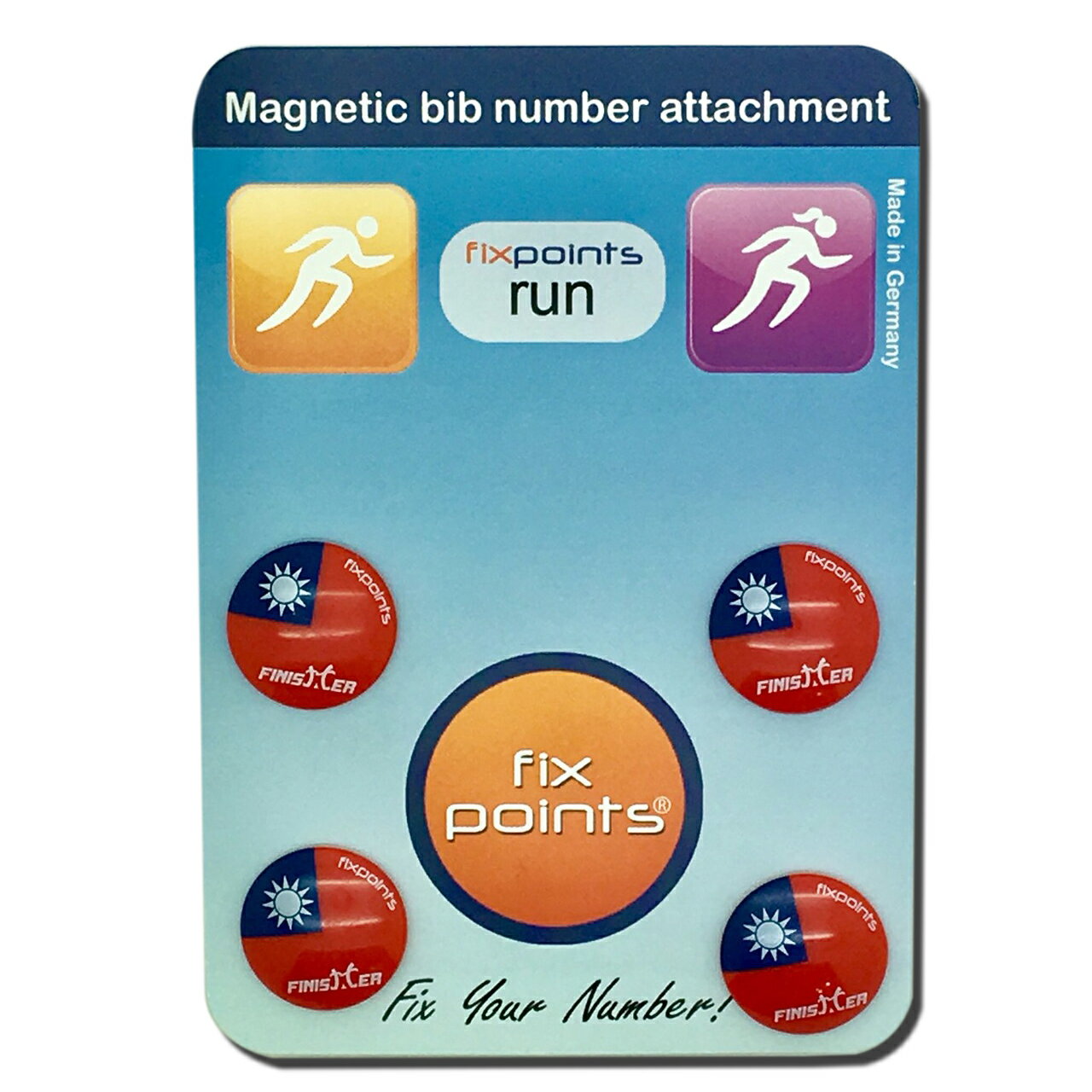 國旗版-德國騛點/fixpoints號碼布磁扣(1組四顆),不讓別針勾壞衣服布料.簡單,快速,安全.共15種款式| 騎跑泳者FINISHER直營店|
