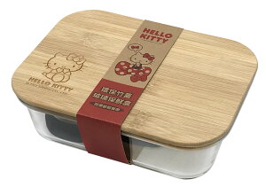Hello Kitty竹蓋長方型玻璃保鮮盒1050ml