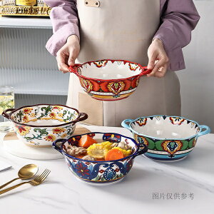 波西米亞陶瓷雙耳麵碗高顏值麵條湯碗家用泡麵碗2022新款餐具
